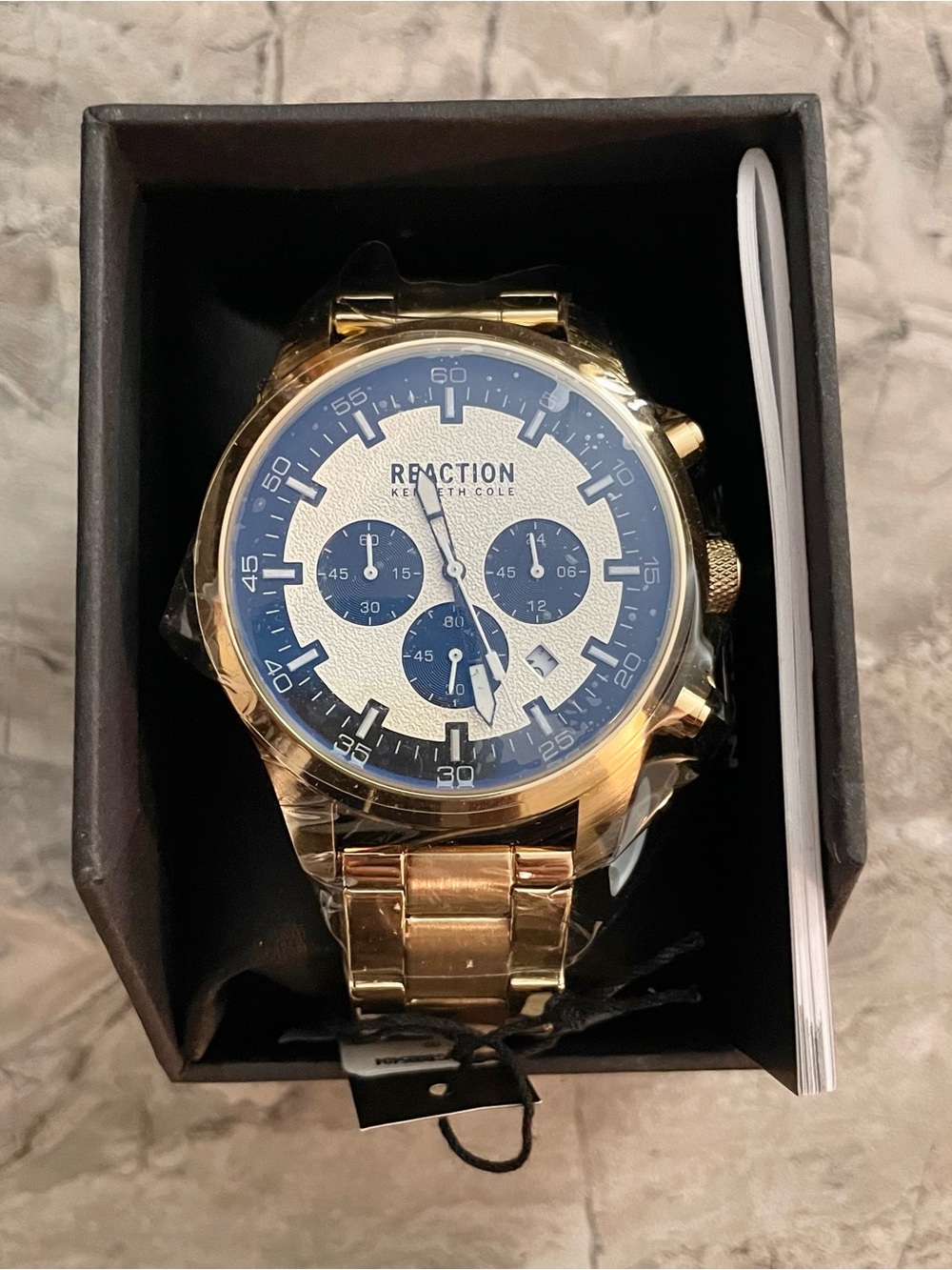 Mens Kenneth Cole Reaction gold tone stainless steel watch NWT
